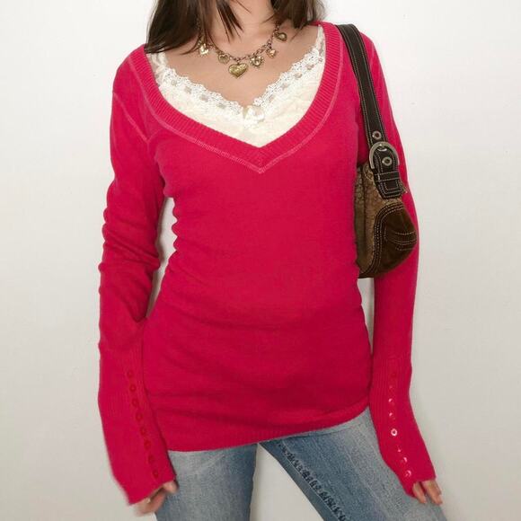 2k hot pink aeropostale vneck sweater - Picture 4 of 8